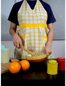 White Cotton Checks Printed Free Size Apron