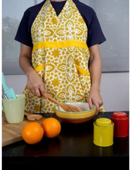 Mustard Cotton Floral Printed Free Size Apron