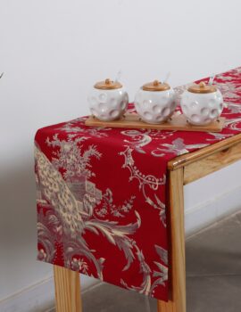 Red Color Duck Fabric Floral Prited Table Runner Size- 14″X70″