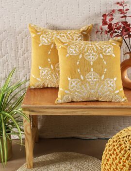 Mustard Cushion Embroidery 16×16 Cushion Cover Single Piece