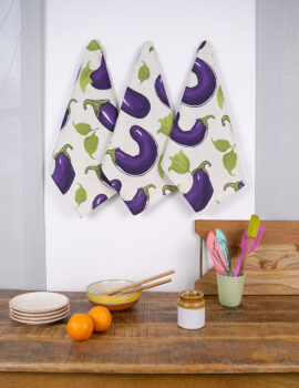 Purple Cotton Brinjal Printed 15×19 Inch Kitchen Towel Set Of 3