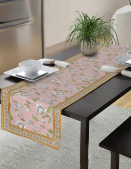 Pink Color Canvas Fabric Printed Table Runner Size- 16″X90″