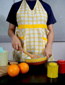 White Cotton Checks Printed Free Size Apron