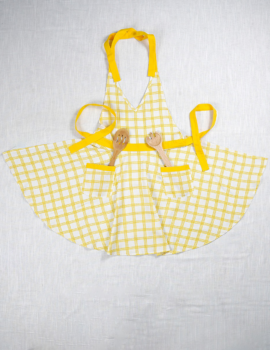 White Cotton Checks Printed Free Size Apron