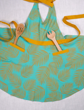 Turquoise Color Pure Cotton Fabrics Leaf Printed Free Size Apron