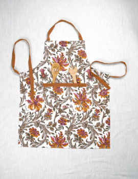 White Brown Cotton Floral Printed Free Size Apron