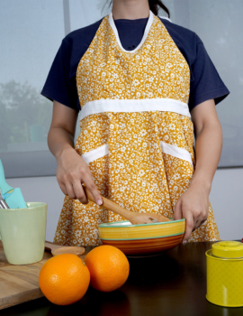 Yellow Cotton Floral Printed Free Size Apron