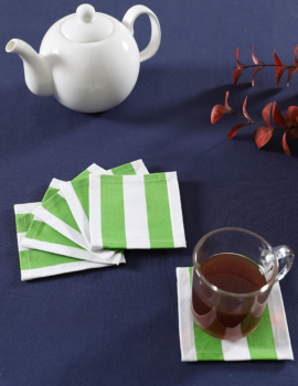 Green Cotton Stripe Printed 4×4 Inch Coaster Set Of 6