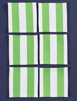 Green Cotton Stripe Printed 4×4 Inch Coaster Set Of 6