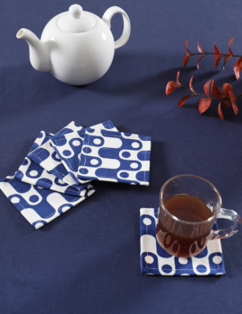 Blue Cotton Geometric Printed 4×4 Inch Coaster Set Of 6