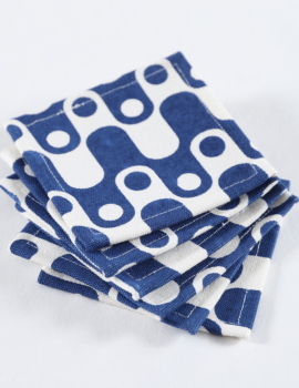 Blue Cotton Geometric Printed 4×4 Inch Coaster Set Of 6