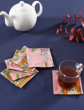 Peach Cotton Floral Printed 4×4 Coaster Set Of 6