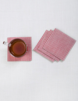 Pink Cotton Stripe Printed 4×4 Inch Coaster Set Of 4