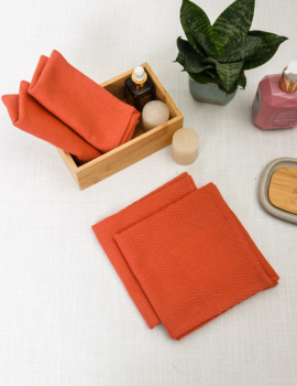 Peach Solid Colour Cotton Waffle Hand Towel 23×15 Inch-Set of 6