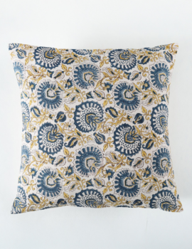 Yellow and Blue Cotton 16×16 Inch Cushion Cover Set Of 5