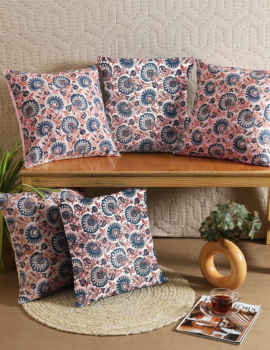 Pink and Blue Cotton 16×16 Inch Cushion Cover Set Of 5