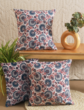 Pink and Blue Cotton 16×16 Inch Cushion Cover Set Of 3