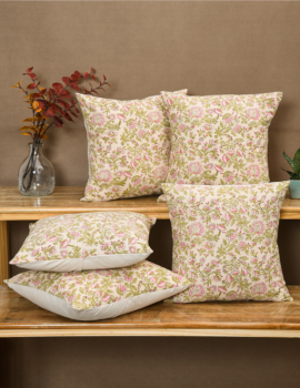 Beige Cotton 16×16 Inch Cushion cover Set Of 5