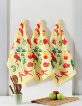 Yellow Cotton Vegie Printed 18×26 Inch Kitchen Towel Set Of 3