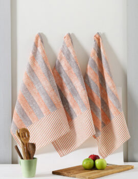 Peach Cotton Stripe Printed 20×30 Inch Kitchen Towel Set Of 3