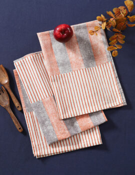 Peach Cotton Stripe Printed 20×30 Inch Kitchen Towel Set Of 3