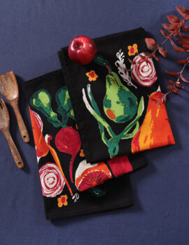 Black Cotton Vegie Printed 18×26 Inch Kitchen Towel Set Of 3