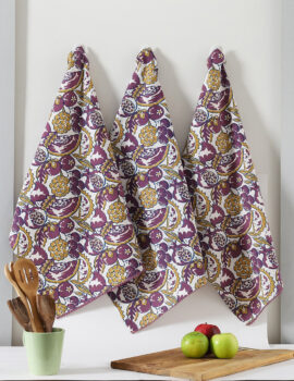 Purple Cotton Fruit Printed 20×28 Inch Kitchen Towel Set Of 3