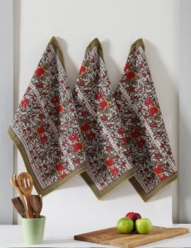 Brown Cotton Floral Printed 18×26 Inch Kitchen Towel Set Of 3