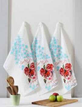 Off White Cotton Rose Printed 20×30 Inch Kitchen Towel Set Of 3