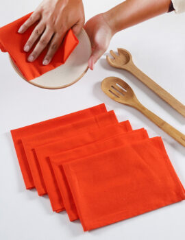 Orange Cotton Solid Plain 12×18 Inch Kitchen Towel Set Of 6