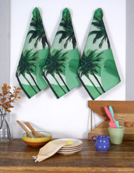 Green Cotton Palm Tree 15×19 Inch Kitchen Towel Set Of 3