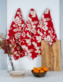 Red Cotton Floral Printed 18×26 Inch Kitchen Towel Set Of 3