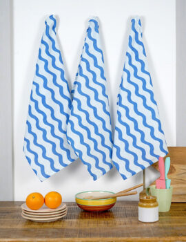 Blue Cotton Wave Pattern 18×26 Inch Kitchen Towel Set Of 3