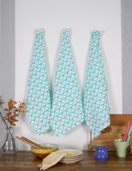 Sea Green Cotton Wave Floral 18×26 Inch Kitchen Towel Set Of 3