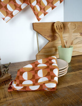 Orange Cotton Geometric Printed 16×20 Inch Kitchen Towel Set Of 3