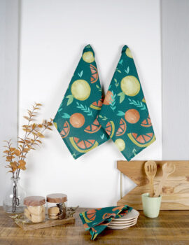 Dark Green Cotton Fruit Printed 16×20 inch Kitchen Towel Set of 3