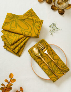 Yellow Cotton Floral Printed 16×16 Inch Napkin Set of 6