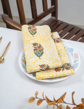 Yellow Cotton Floral Printed 16×16 Inch Napkin Set Of 6