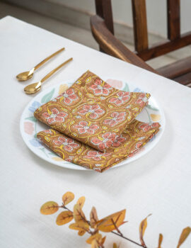 Brown Cotton Leaf Printed 12×12 Inch Napkin Set Of 6