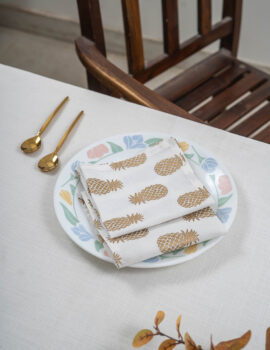 White Cotton Pineapple Printed 12×12 Inch Napkin Set Of 6