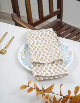 White Cotton Gold Leaf Printed 16×16 Inch Napkin Set Of 6