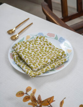 Green Cotton Leaf Printed 12×12 Inch Napkin Set Of 6