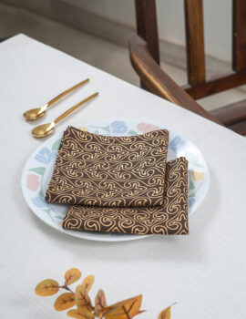 Brown Cotton Gold Paan Jaal Printed 12×12 Inch Napkin Set Of 6