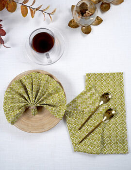 Green Cotton Diamond Pattern 10×10 Inch Napkin Set Of 4