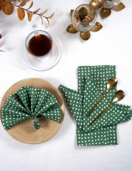 Green Linen Polka Dot 10×10 Inch Napkin Set Of 6