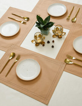 Beige Cotton Solid Plain 13×19 Inch Placemat Set Of 6