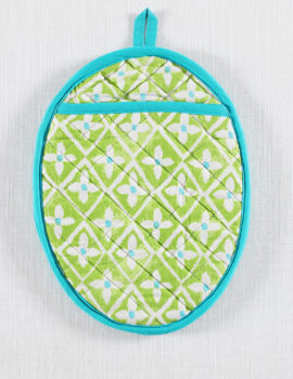 Green Cotton Geometric Print 8×8 Inch Pot Holder Set Of 2