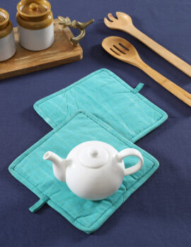 Blue Cotton Solid 8×8 Inch Pot Holder Set Of 2