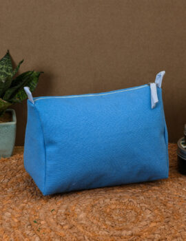 Blue Cotton Solid Plain 10x7x5 Inch Multipurpose Pouch