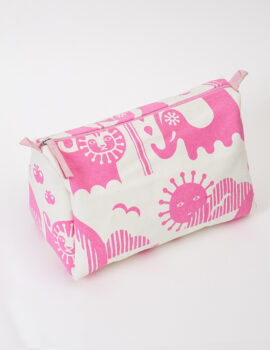 Pink Cotton Abstract Print 10x7x5 Inch Multipurpose Pouch